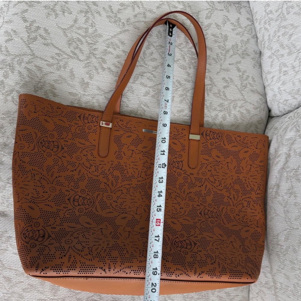 Rebecca Minkoff Cognac Brown Leather Perforated Laser Cut Tote Bag Shoulder Bag - Picture 10 of 13
